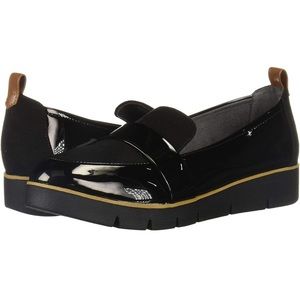 black patent & suede platform loafer